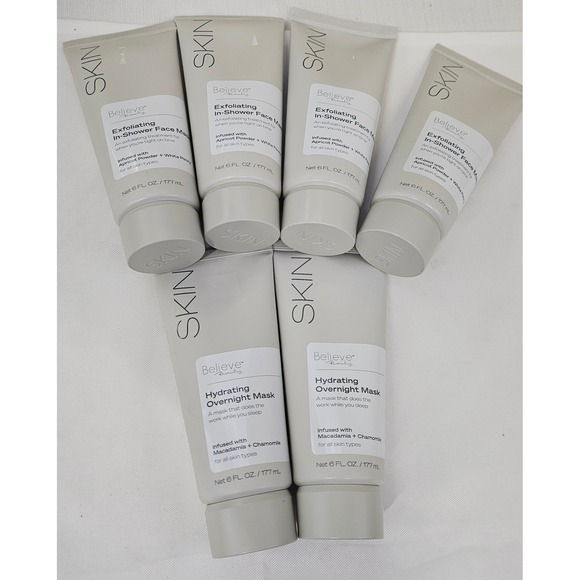 Believe Beauty Other - Believe Beauty Skin Face Mask Lot 4 Exfoliating In-Shower 2 Hydrating Overnight